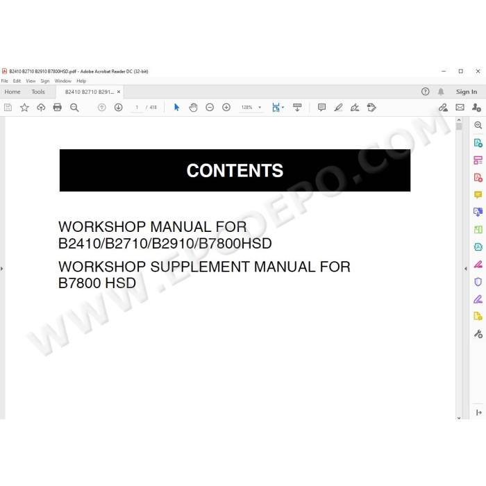 Kubota Tractor B2410 B2710 B2910 B7800HSD service manual