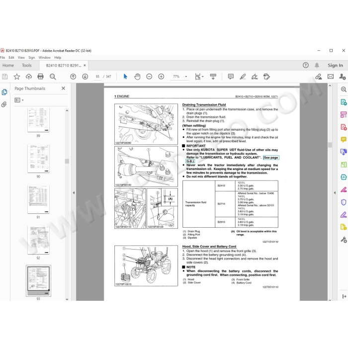 Kubota Tractor B2410 B2710 B2910 B7800HSD service manual