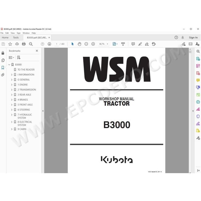 Kubota Tractor B3000 workshop service manual