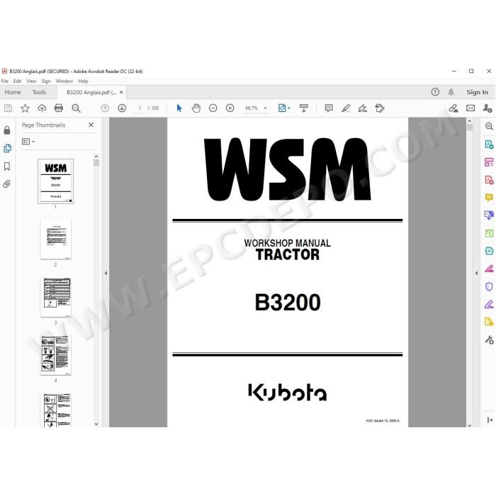 Kubota Tractor B3200 workshop service manual