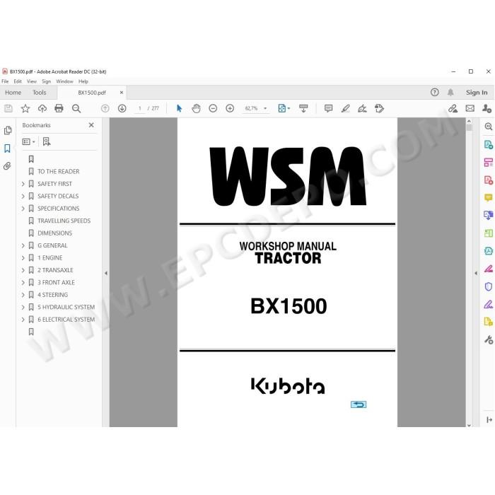 Kubota Tractor BX1500 workshop service manual