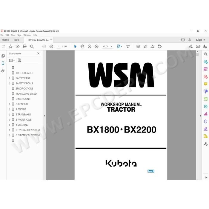 Kubota Tractor BX1800 BX2200 workshop service manual