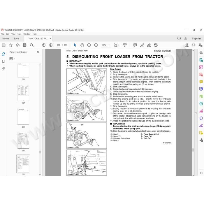 Kubota Tractor BX22 Loader LA210 Backhoe BT600 workshop service manual