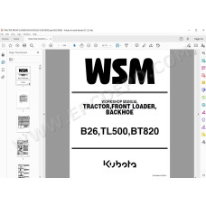 Kubota Tractor B26 Loader TL500 Backhoe BT820 workshop service manual