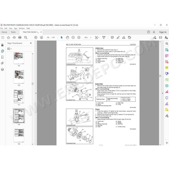 Kubota Tractor M59, Loader TL1350, Backhoe BT1200 service manual