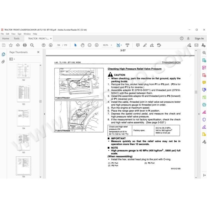 Kubota Tractor L48 Loader TL1150 Backhoe BT1100 workshop service manual