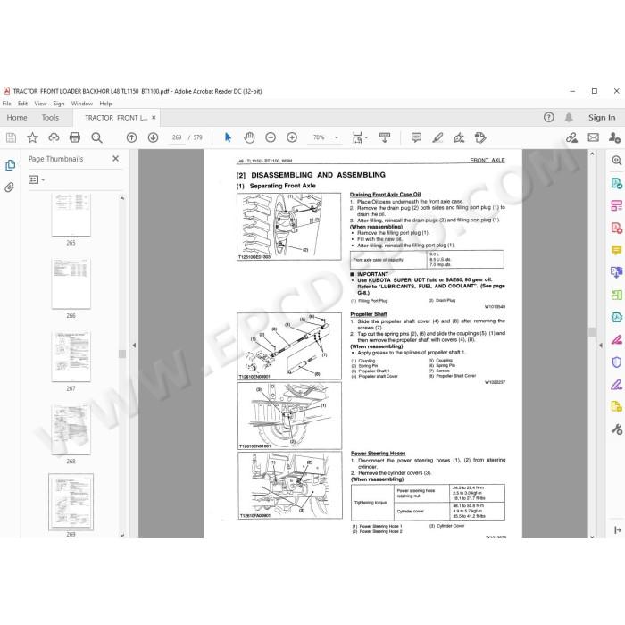 Kubota Tractor L48 Loader TL1150 Backhoe BT1100 workshop service manual