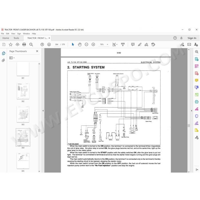 Kubota Tractor L48 Loader TL1150 Backhoe BT1100 workshop service manual
