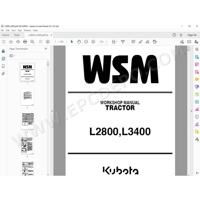 Kubota Tractor L2800 L3400 workshop service manual