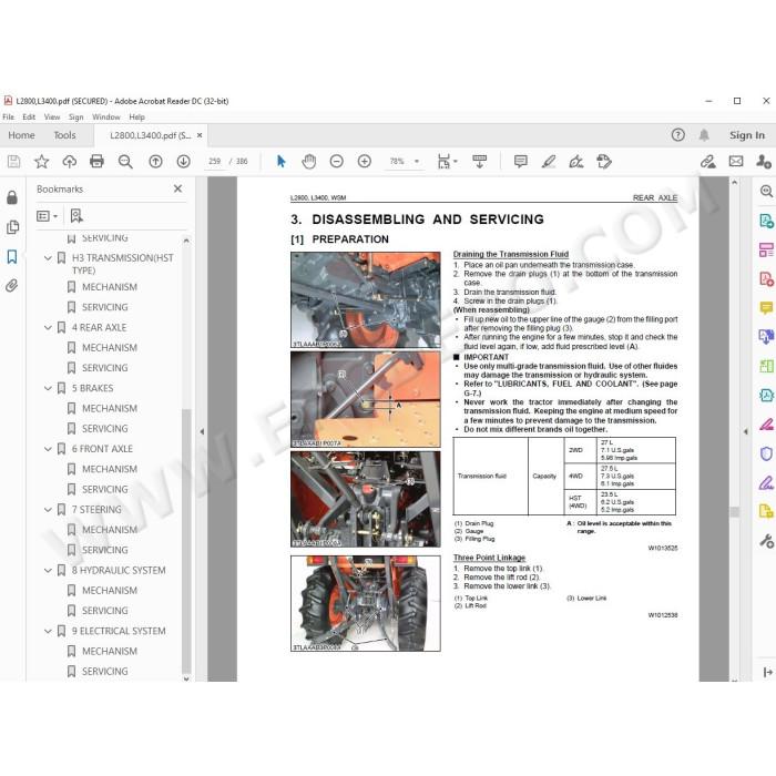 Kubota Tractor L2800 L3400 workshop service manual