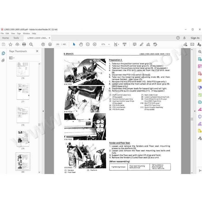 Kubota Tractor L2900 L3300 L3600 L4200 service manual