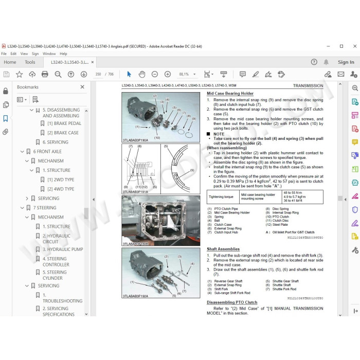 Kubota Tractor L3240-3 L3540-3 L3940-3 L4240-3 L4740-3 L5040-3 L5240-3 L5740-3 workshop service manual