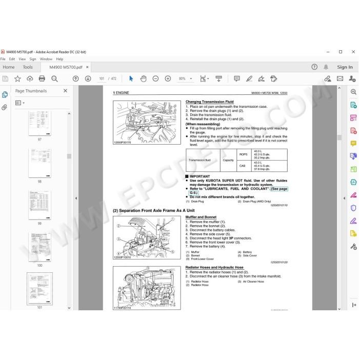 Kubota Tractor M4900 M5700 workshop service manual
