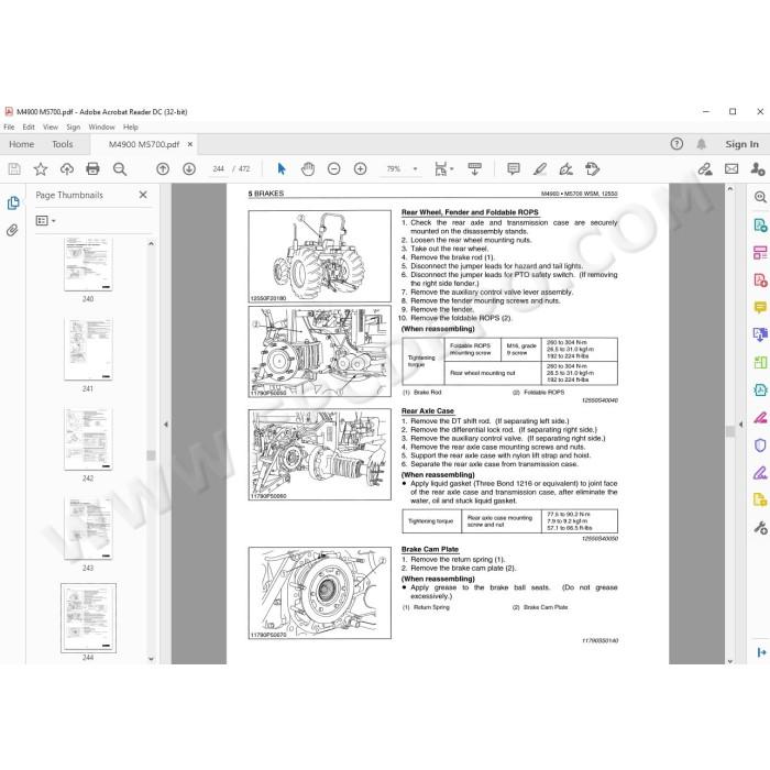 Kubota Tractor M4900 M5700 workshop service manual