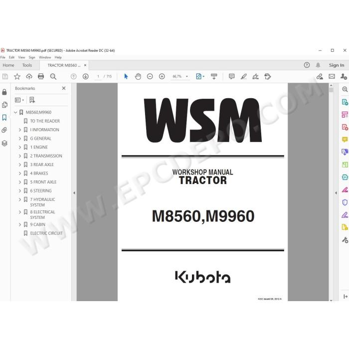 Kubota Tractor M8560 M9960 workshop service manual