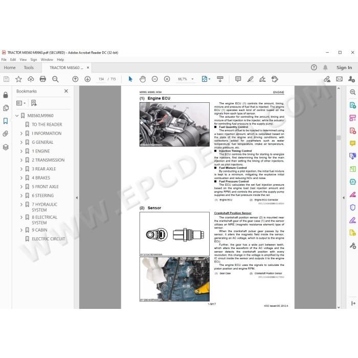 Kubota Tractor M8560 M9960 workshop service manual