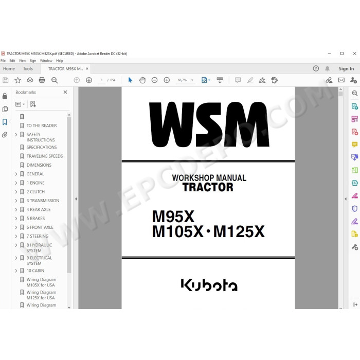 Kubota Tractor M95X M105X M125X workshop service manual