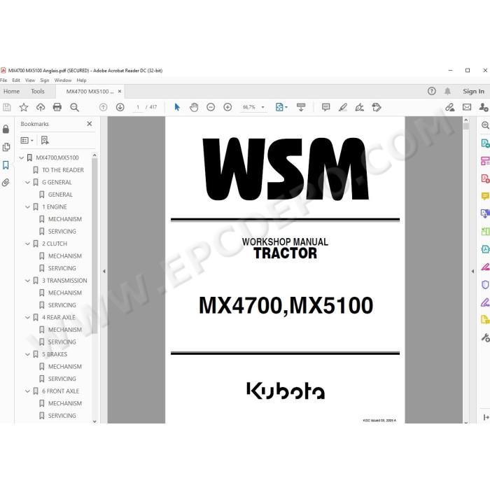 Kubota Tractor MX4700 MX5100 workshop service manual