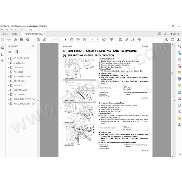 Kubota Tractor MX5000 workshop service manual