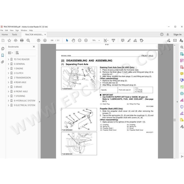 Kubota Tractor MX5000 workshop service manual
