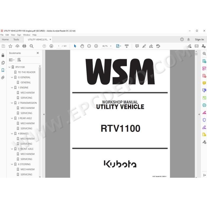 Kubota Utility Vehicle RTV1100 workshop service manual