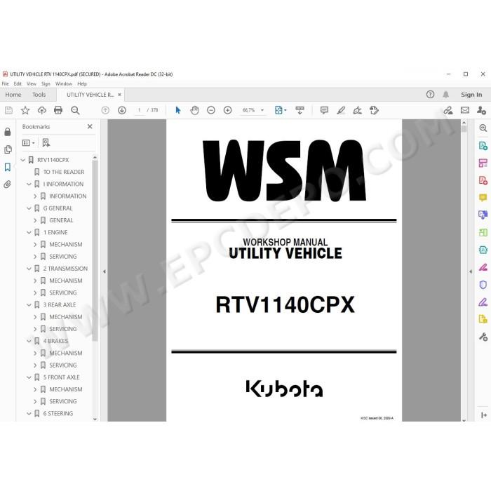 Kubota Utility Vehicle RTV1140CPX workshop service manual
