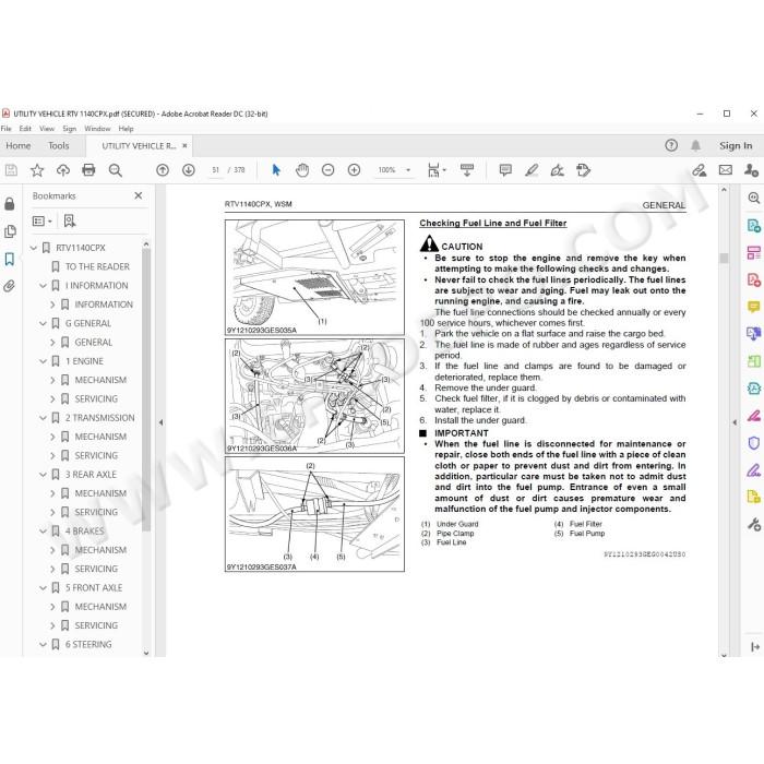 Kubota Utility Vehicle RTV1140CPX workshop service manual