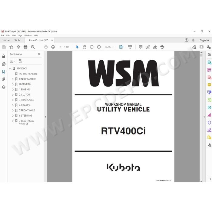 Kubota Utility Vehicle RTV400Ci workshop service manual
