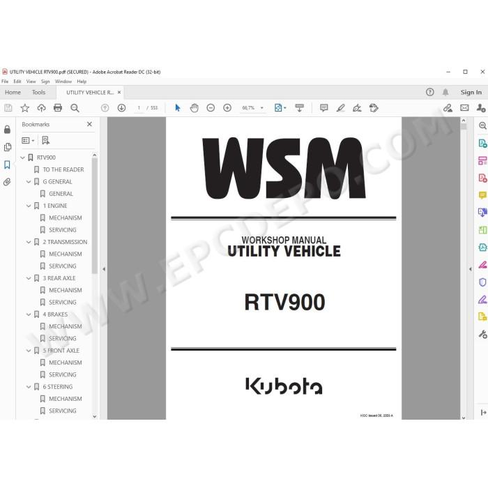 Kubota Utility Vehicle RTV900 workshop service manual