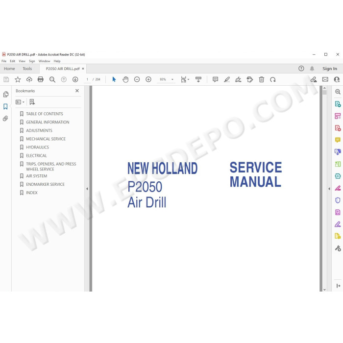 New Holland Air Drill P2050 service manual