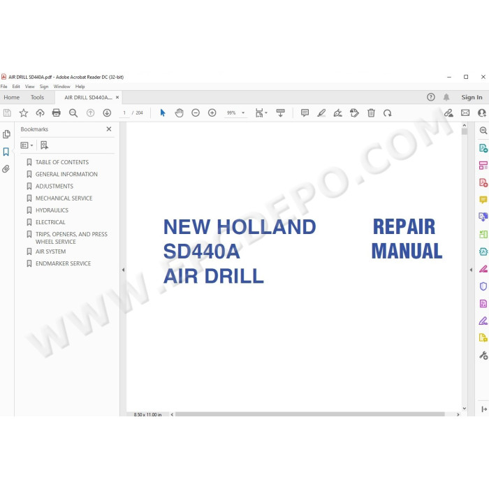 New Holland Air Drill SD440A SD440 service manual