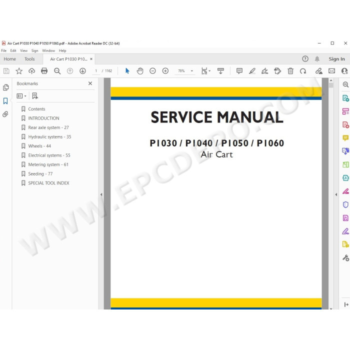 New Holland Air Cart P1030 P1040 P1050 P1060 service manual