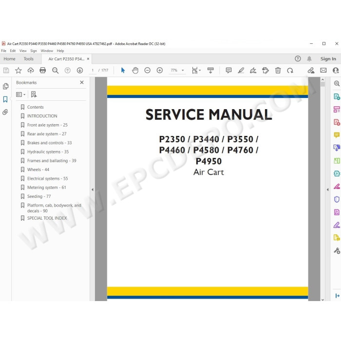 New Holland Air Cart P2350 P3440 P3550 P4460 P4580 P4760 P4950 service manual