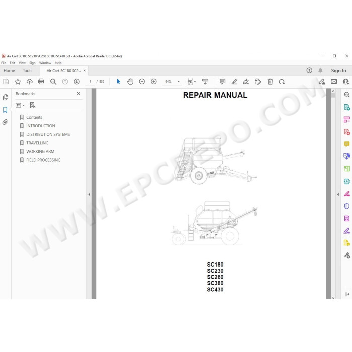 New Holland Air Cart SC180 SC230 SC260 SC380 SC430 service manual
