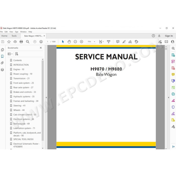 New Holland Bale Wagon H9870 H9880 service & repair manual