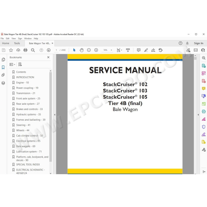 New Holland Bale Wagon StackCruiser 102 103 105 Tier 4B service manual