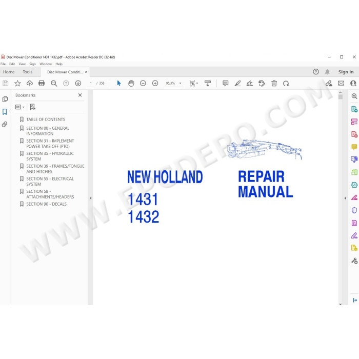 New Holland Disc Mower Conditioner 1431 1432 service manual