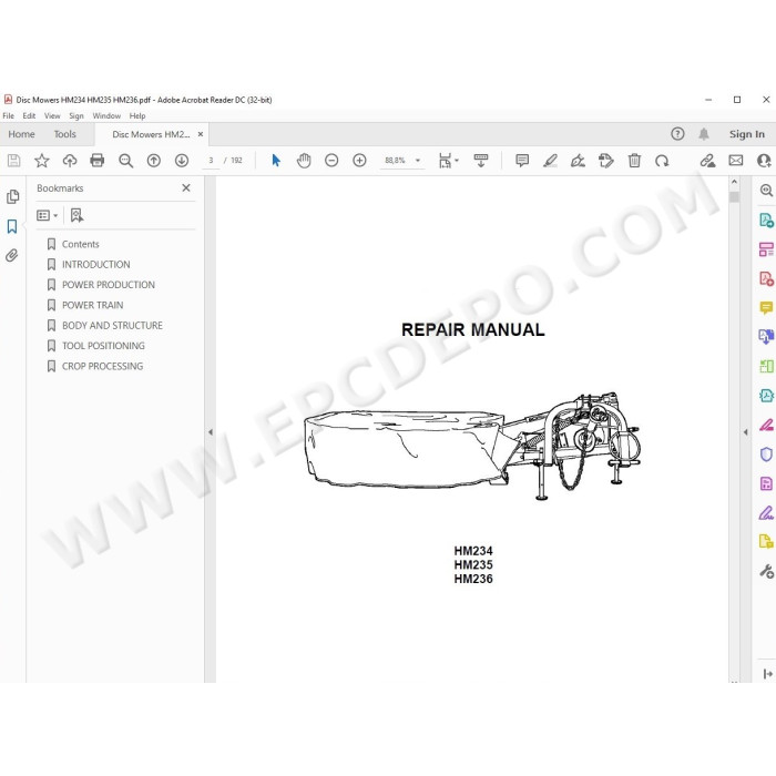 New Holland Disc Mower HM234 HM235 HM236 service manual
