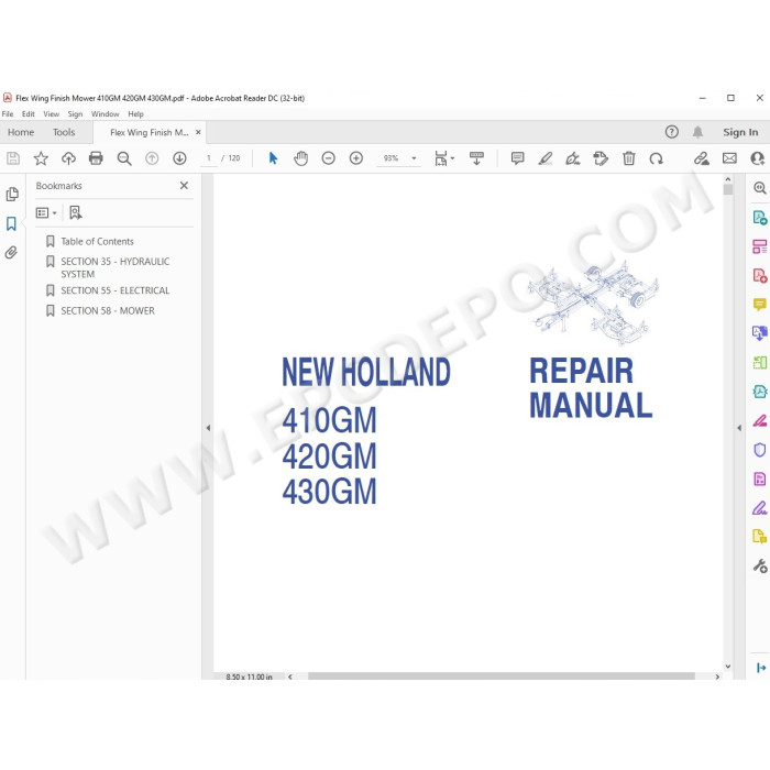 New Holland Mower 410GM 420GM 430GM service manual