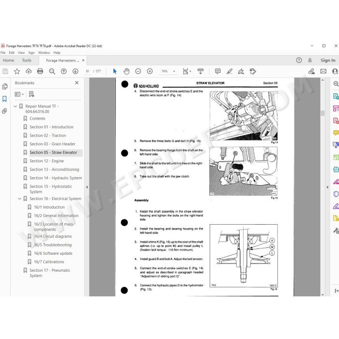 New Holland Harvester TF76 TF78 service manual