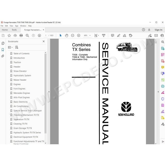 New Holland Forage Harvester TX36 TX66 TX68 service manual