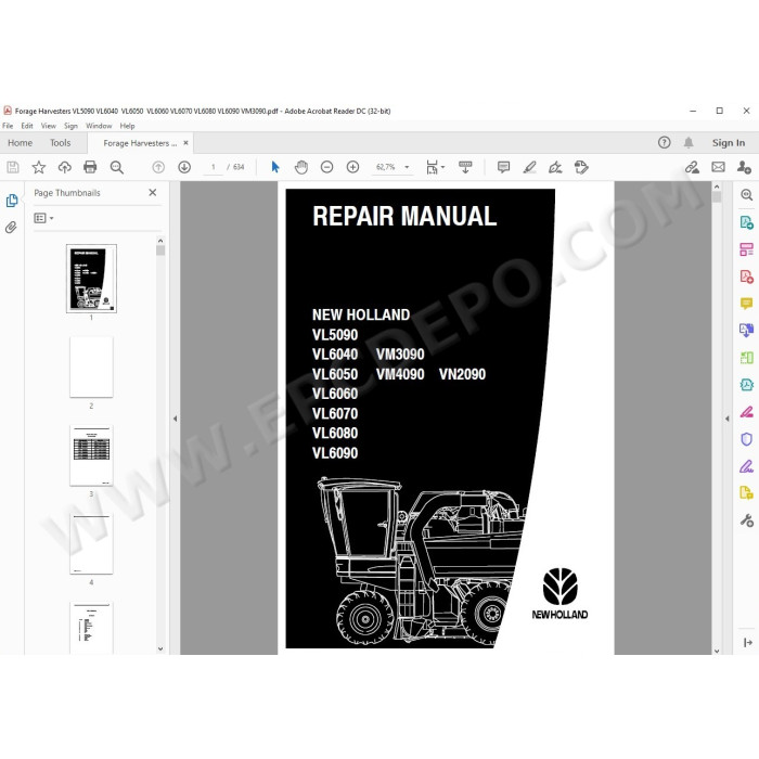 New Holland Forage Harvester VL5090 VL6040 VL6050 VL6060 service manual