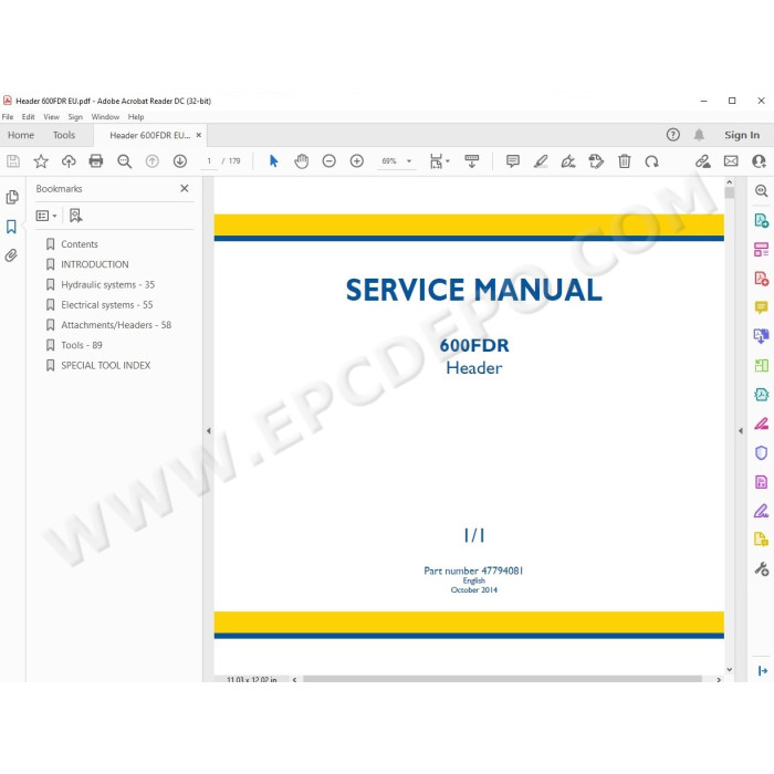 New Holland Header 600FDR service manual