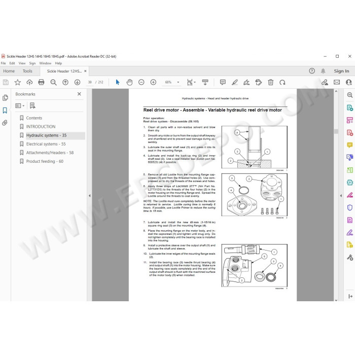 New Holland Sickle Header 12HS 14HS 16HS 18HS service manual
