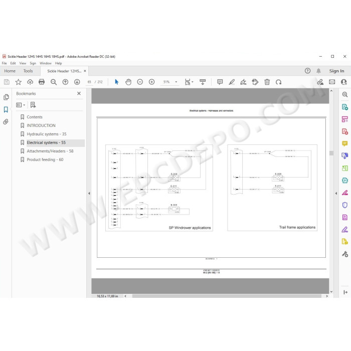 New Holland Sickle Header 12HS 14HS 16HS 18HS service manual