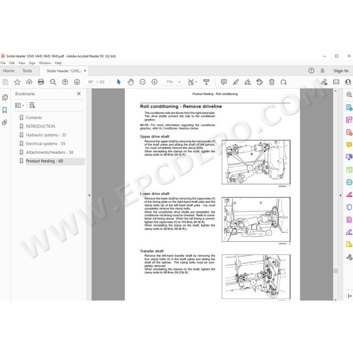 New Holland Sickle Header 12HS 14HS 16HS 18HS service manual