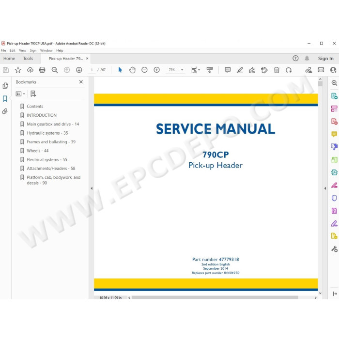 New Holland Pick-up Header 790CP service manual
