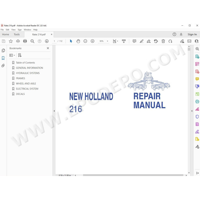 New Holland Rake 216 service manual