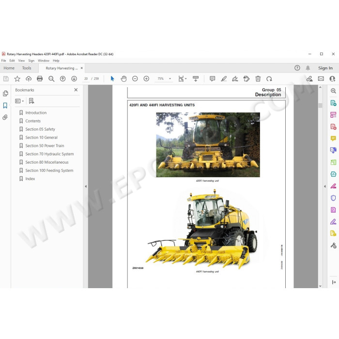 New Holland Rotary Harvesting Header 420FI 440FI service manual