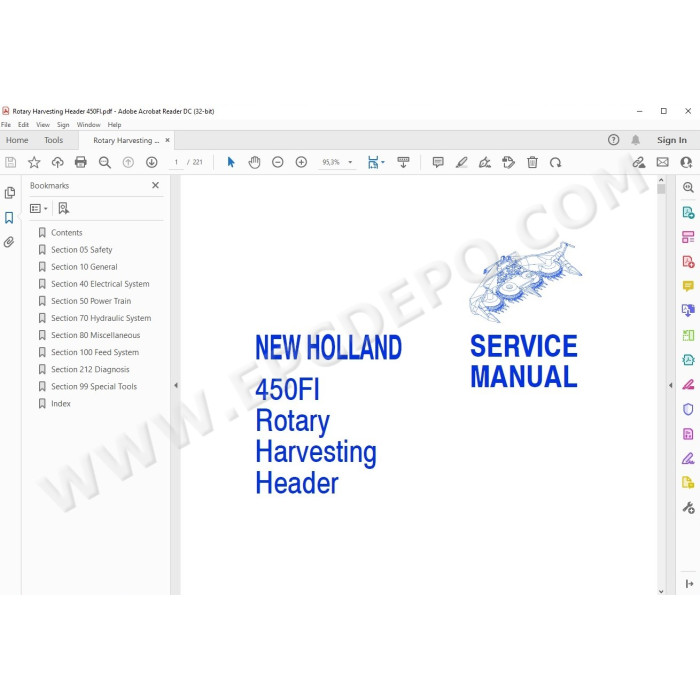 New Holland Rotary Harvesting Header 450FI service manual